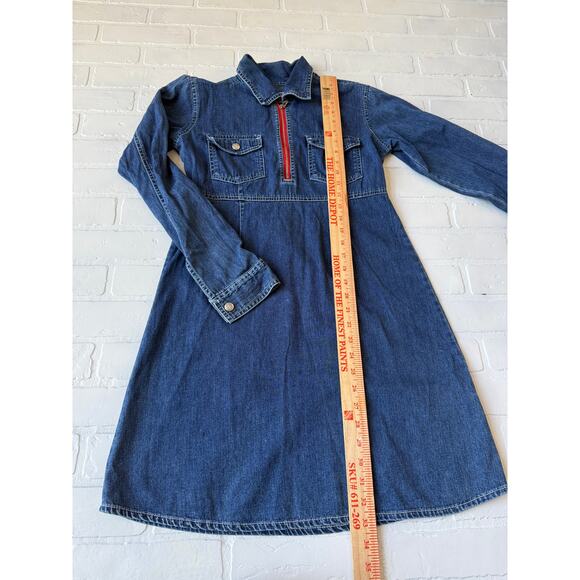 CALVIN KLEIN JEANS Blue Denim 100% Cotton Dress Red Accent Zipper sz 4 - Picture 5 of 7